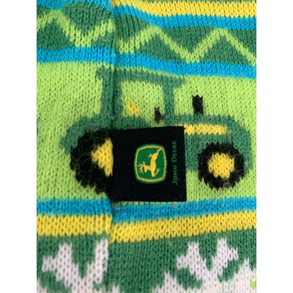 John Deer Toddle One Size Tractor Snowflake Green Blue Beanie Hat Pompom - Picture 3 of 12